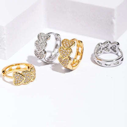 Gold Plated Zircon Heart Hoop Earrings for Women Trend