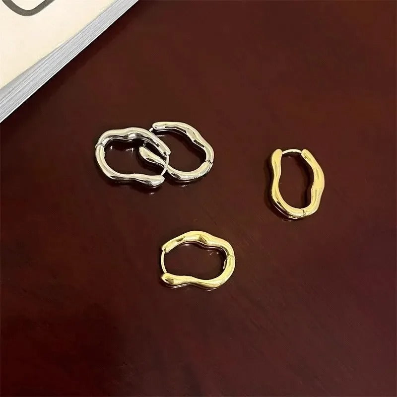 Irregular Geometric Metallic Hoop Earrings – Gold & Silver Color Fashion Jewelry for Women