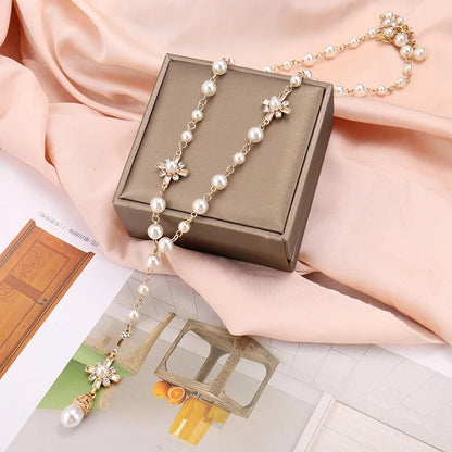 Fashion Pearl Long Double Layer Pendant Necklace Sweater Chain Accessories