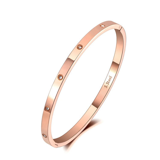Luxury CZ Crystal  Cuff Bangle For Women Classic Cubic Zirconia Love Titanium Stainless Steel Bracelet Jewelry