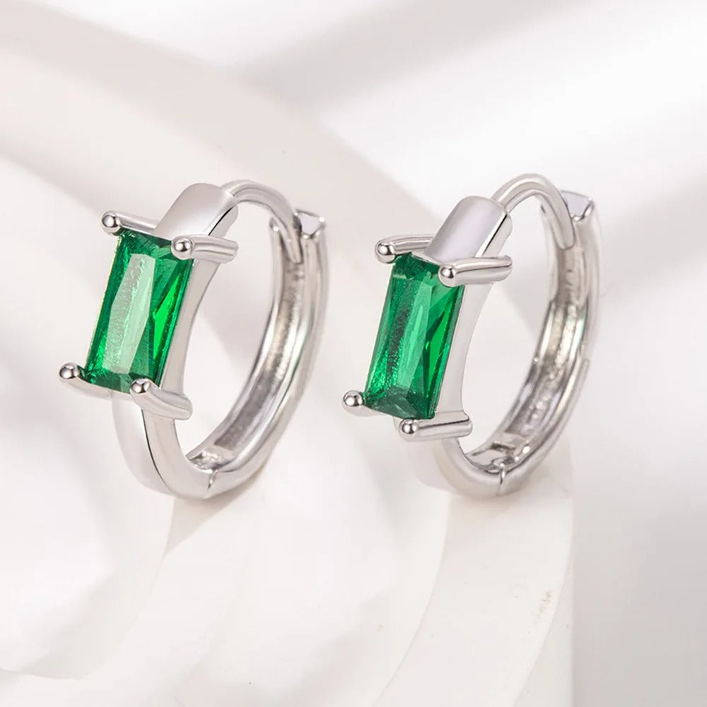925 Sterling Silver Square Green Zircon Stud Earrings Women