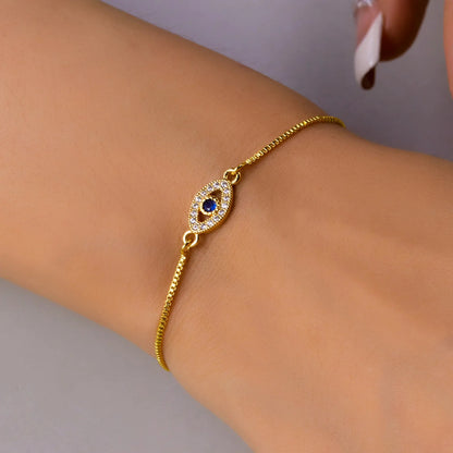 Luxury Gold Color Zircon Evil Blue Eye Bracelet Bangle Fashion Lucky Jewelry Women Gift Adjustable Handmade