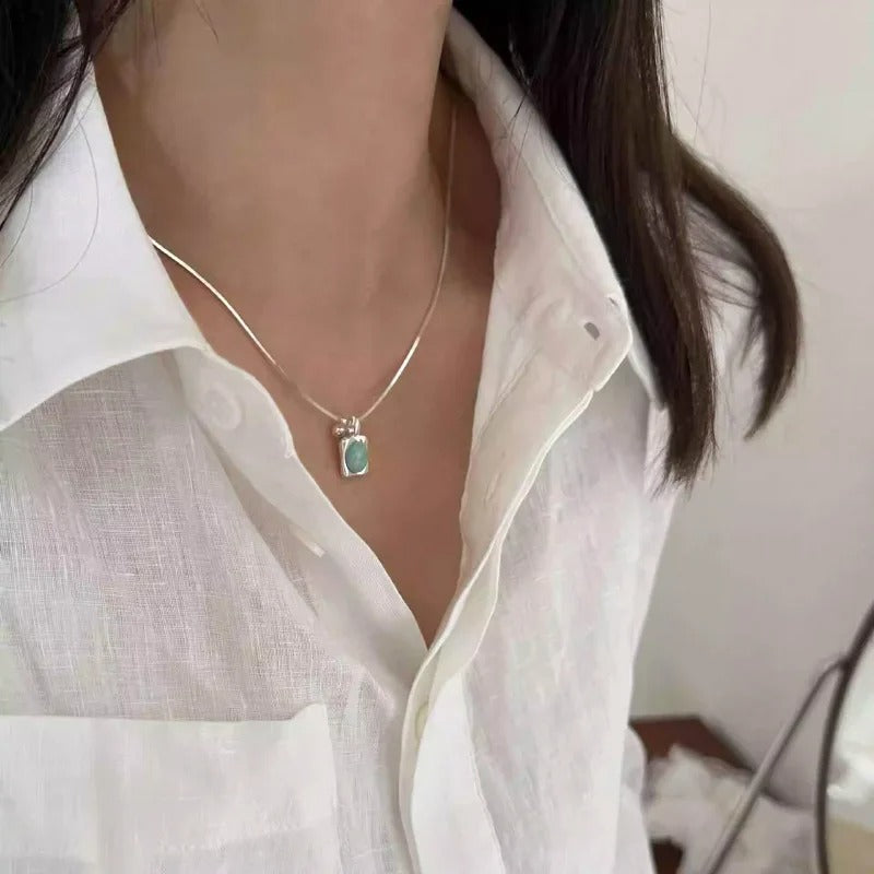 Mint Green Stone Necklace for Women Geometry Block Sweet Design Special Jewelry Gift