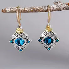 Elegant Blue Rhombus Gemstone Dangle Earrings for Women