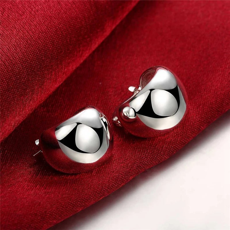 Sterling Silver Smooth Egg Shape Hoop Earrings Cute Romantic Jewelry For Women Wedding Party Gift