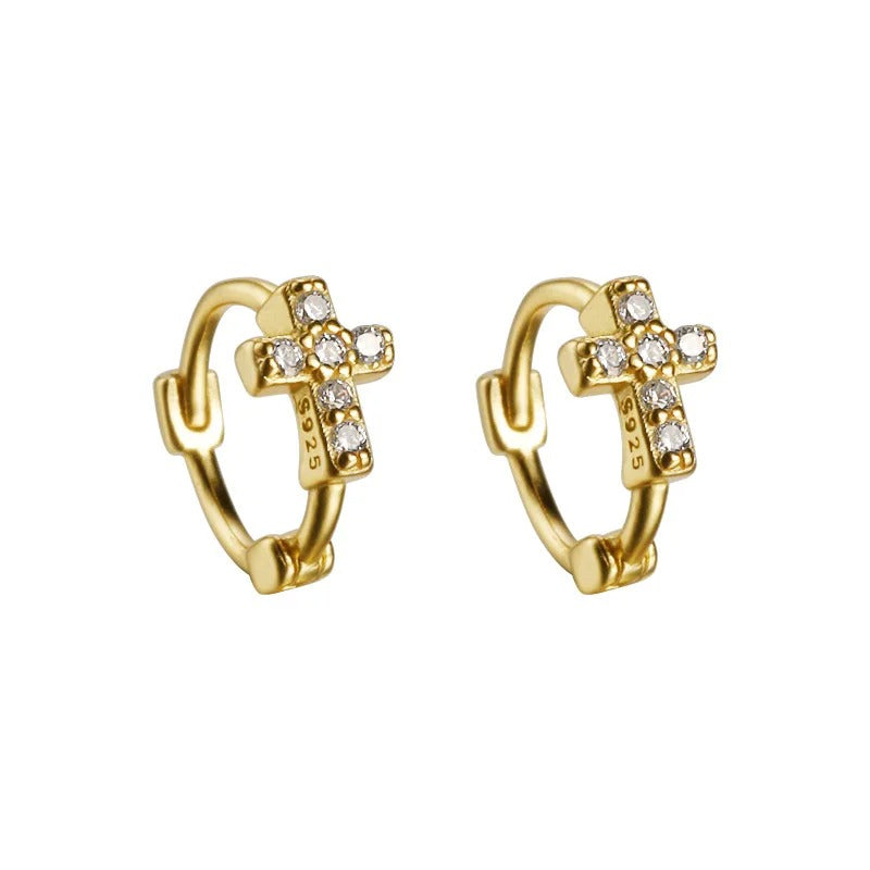 Sterling Silver Zircon Cross Hoop Earrings Wedding Party Gift
