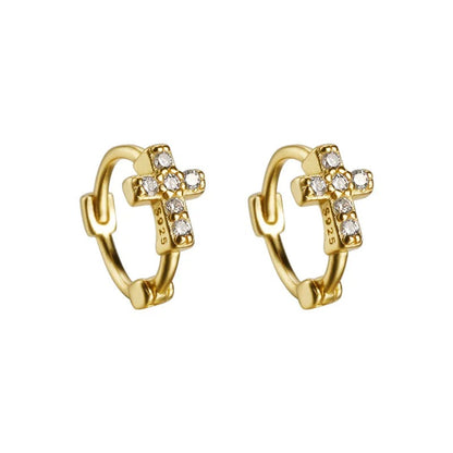Sterling Silver Zircon Cross Hoop Earrings Wedding Party Gift