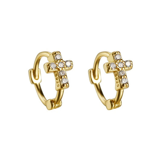 Sterling Silver Zircon Cross Hoop Earrings Wedding Party Gift