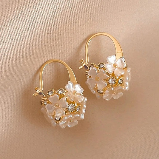 Romantic Flower Ball Dangle Earrings Zircon Drop Jewelry Women