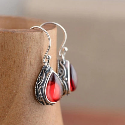 Pear Stone Drop Earrings Women Ethnic Aesthetic Carved Jewelry