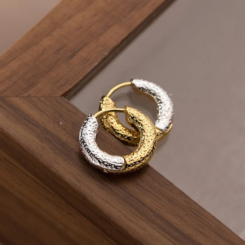 Women’s Glossy Two-Tone Round Hoop Earrings Retro Hiphop Ear Hoops