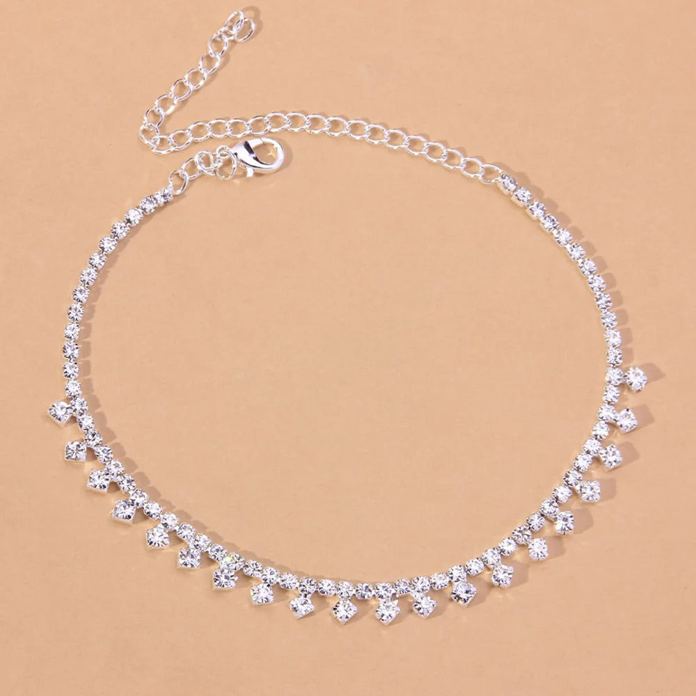 Water Drop Anklet Rhinestone Foot Chain for Women Summer Beach Crystal Leg Ankle Bracelet Sandals Jewelry