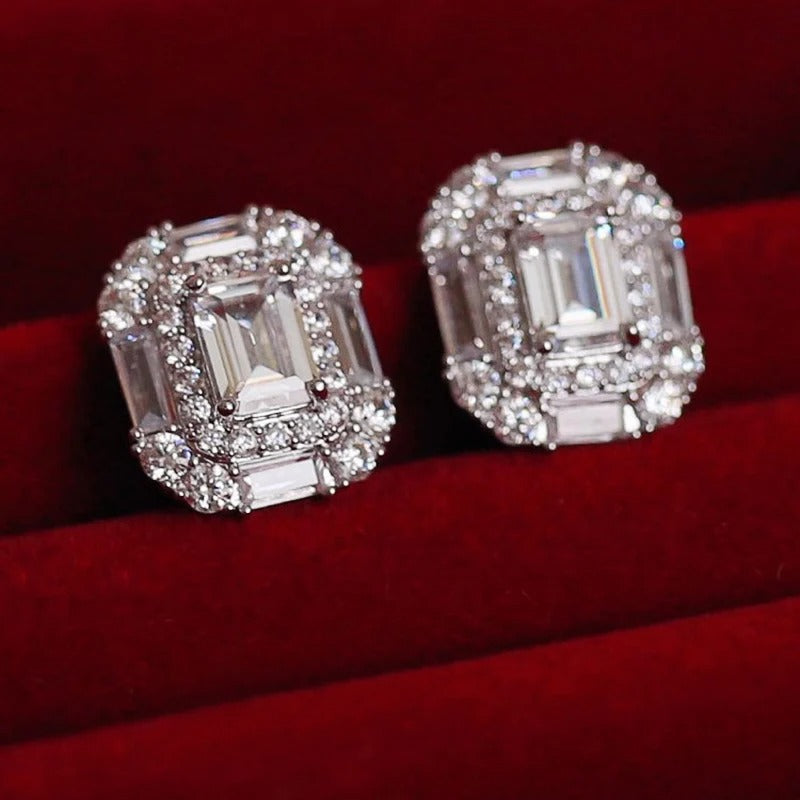 Luxury Geometric CZ Crystal Stud Earrings for Women Bridal Jewelry