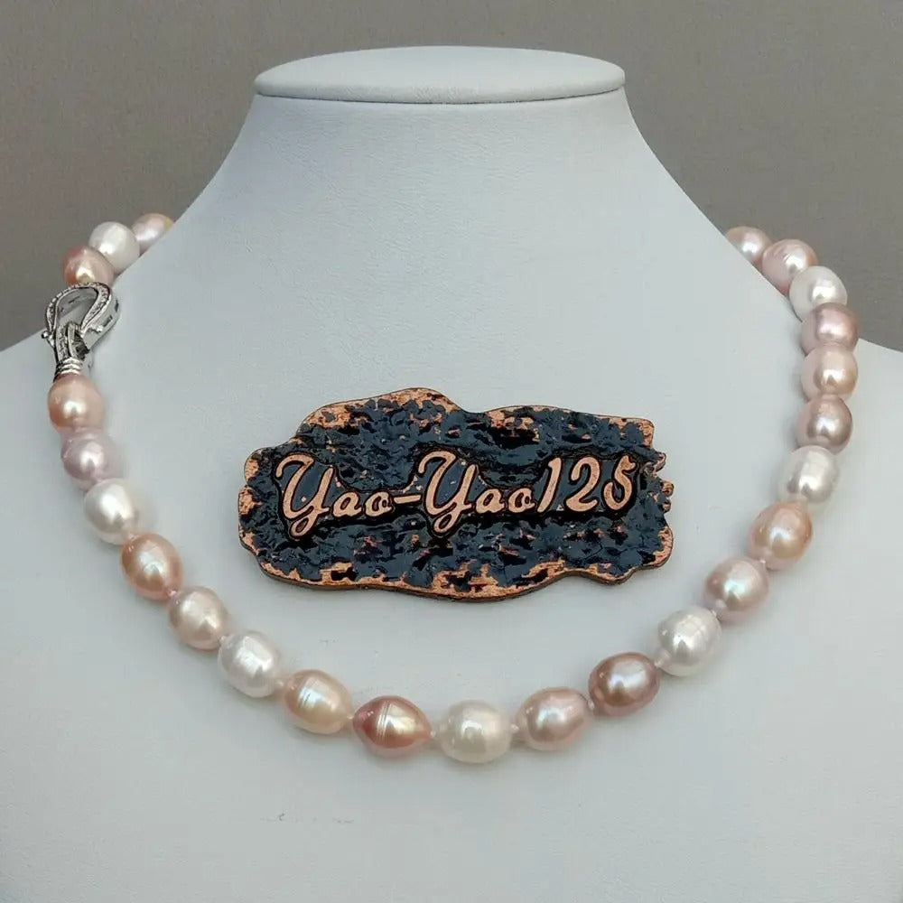 natural Freshwater Pearl Pink Purple White Rice Mixed Color Pearl Choker Necklace cz pave clasp For Women Girl Jewelry Gift
