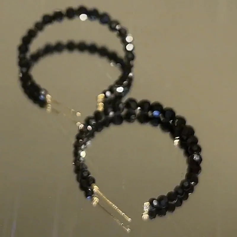 Fashion Black Crystal Hoop Earrings Women Elegant Geometric Jewelry