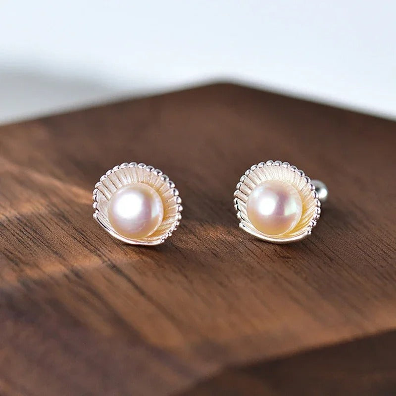 Sterling Silver Pearl Shell Earrings for Women Trendy Jewelry