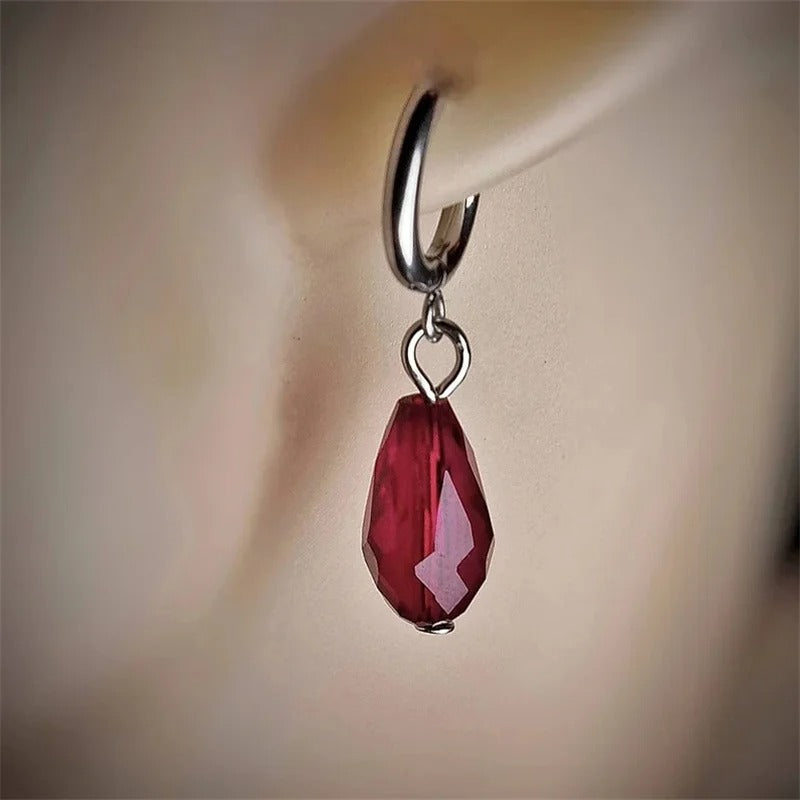 Red & Black Gem Dangle Earrings Women Gothic Crystal Jewelry