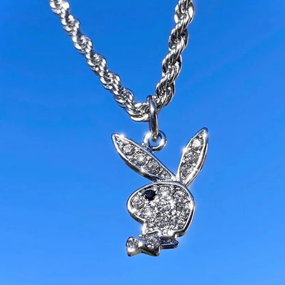 2025 New Fashion Net Red Zircon Rabbit Ladies Necklace Hip Hop Rock Pendant Necklace White Rabbit Jewelry Girl