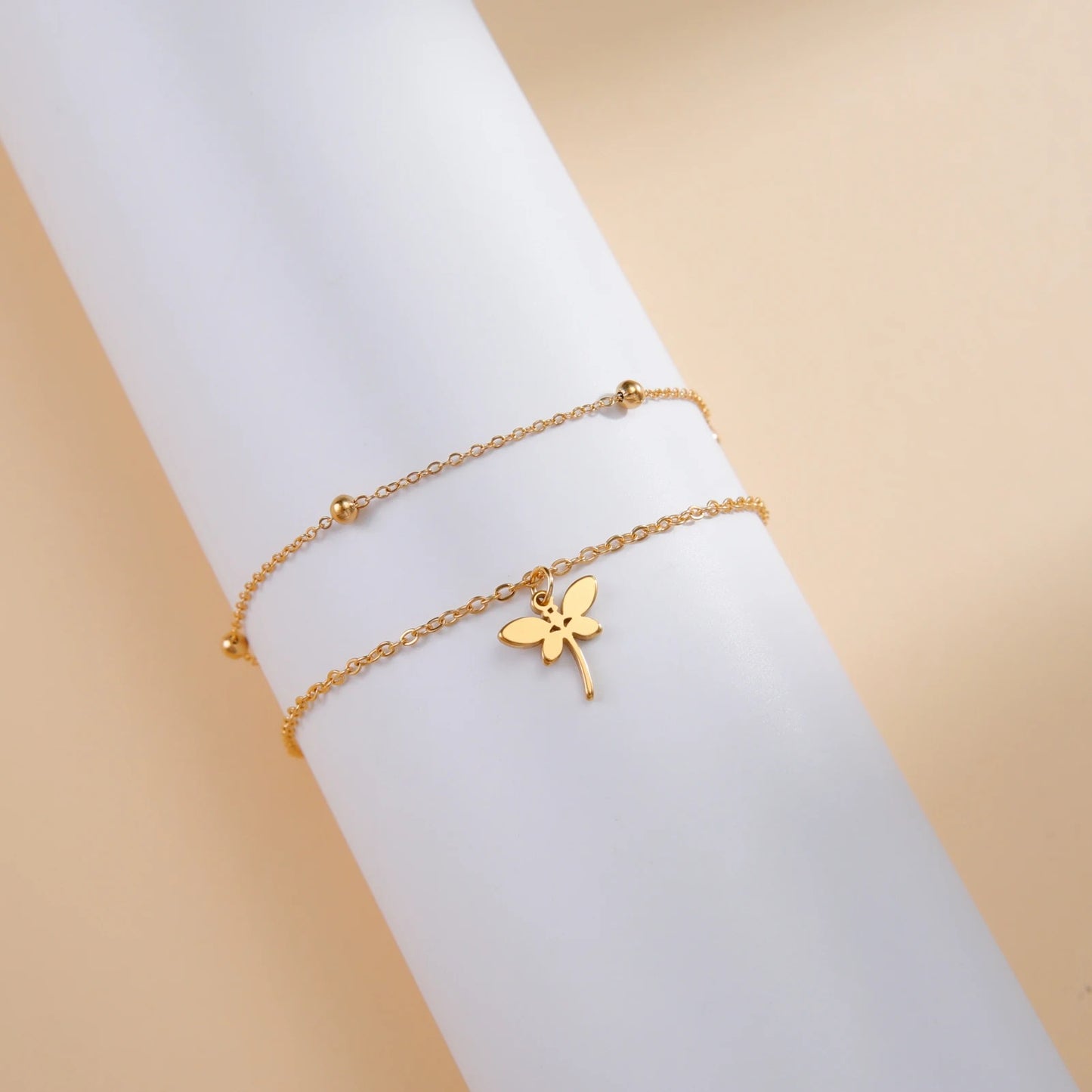 Dragonfly Double Layer Charm Bracelet Stainless Steel Women’s Jewelry