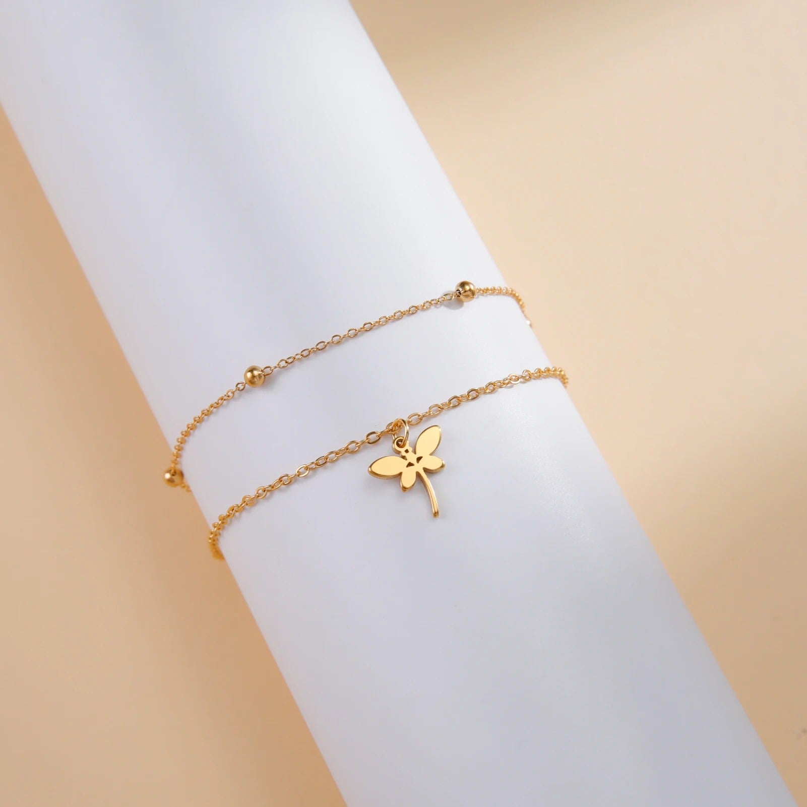 Fashion Dragonfly Pendant Bracelet Stainless Steel Double Layer Charm Bracelets For Woman Wedding Engagement Charm Jewelry