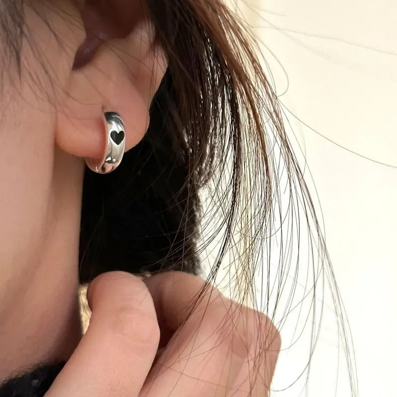 925 Sterling Silver Heart Hoop Earrings Women Simple Elegant Jewelry