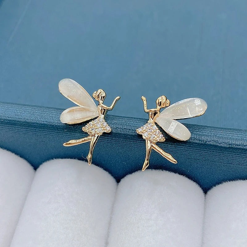 Trend Crystal Elf Flower Fairy Stud Earrings for Women Korean Exquisite Ear Jewelry Accessory