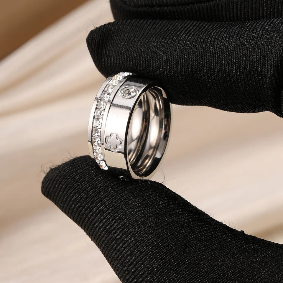 Classic Zircon Stainless Steel Ring for Women Gold & Silver Engagement Jewelry