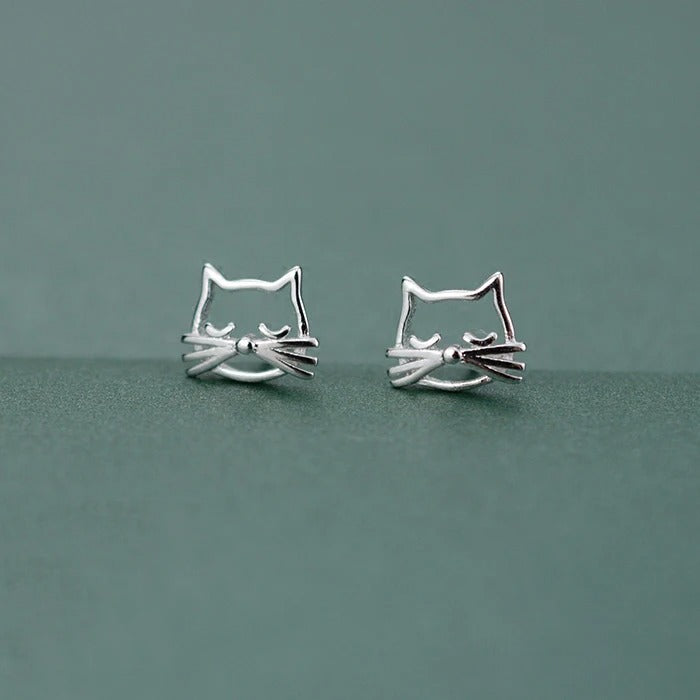 Personality Cat Stud Earrings 925 Silver Women Jewelry