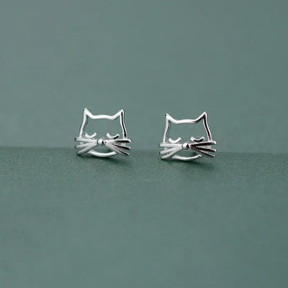 Personality Cat Stud Earrings 925 Silver Women Jewelry