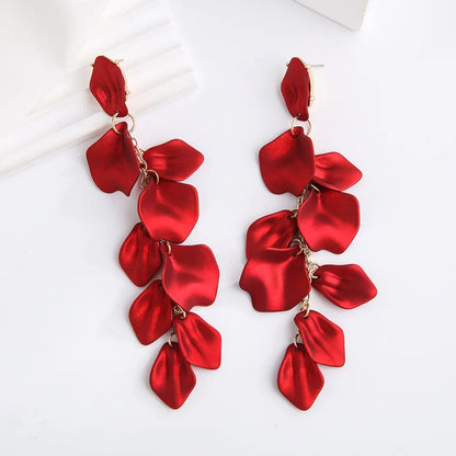 Petal Tassel Long Drop Earrings for Women Red Blue Dangle Jewelry Gift