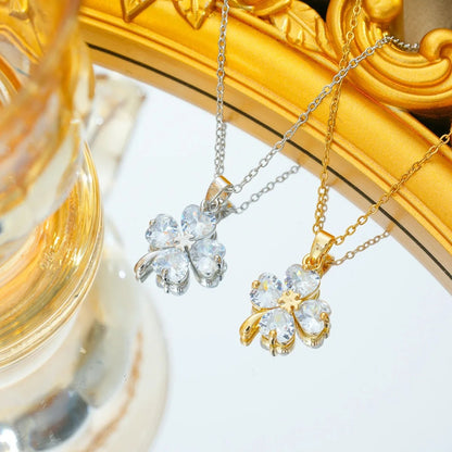 Stainless Steel Chain Cute Zircon Four Leaf Clover Pendant Necklaces for Women Girls Lucky Jewelry Accessories Gifts for Friends
