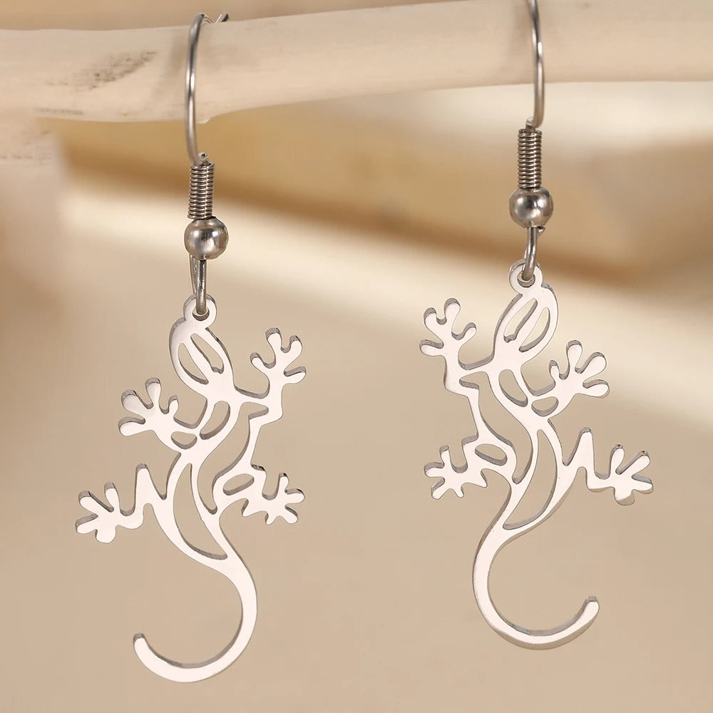 Stainless Steel Earrings Symmetrical Gecko Design Sense Dangle Personality Design Fashion Earrings For Women Jewerlry Party Gift