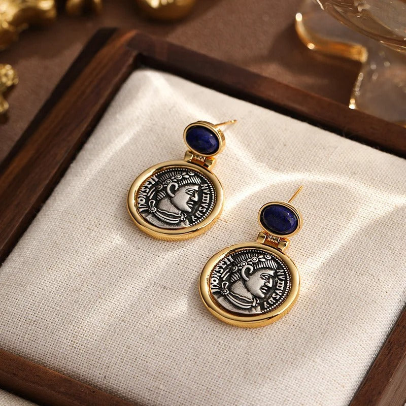 women gold plated luxury ancient portrait coin earrings