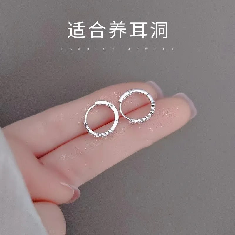 925 Sterling Silver Heart hoop Earrings Temperament Simple Inlaid for Women Wedding Jewelry Accessories