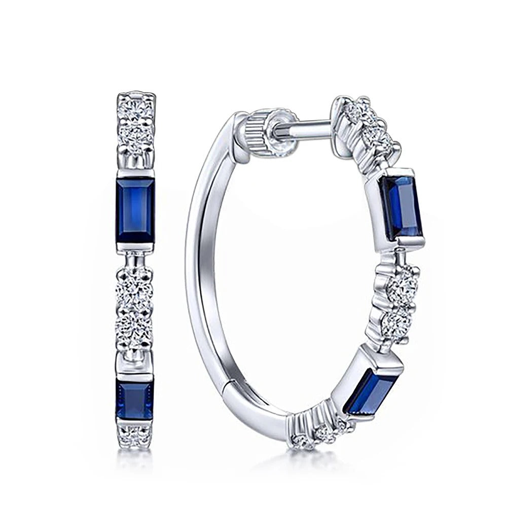 Fashion Versatile Women Blue CZ Hoop Earrings Good Quality Simple and Elegant Design Small Round Female Earring