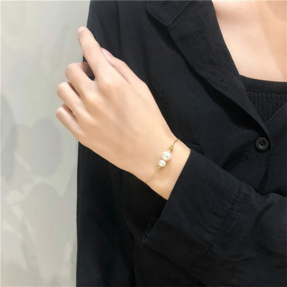 316L Stainless Steel Pearl Beaded Adjustable Bracelet for Women
