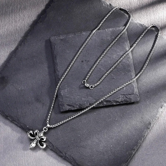 Vintage Cross Pendant Necklace Unisex Versatile Simple Long Sweater Chain Hip Hop Accessory