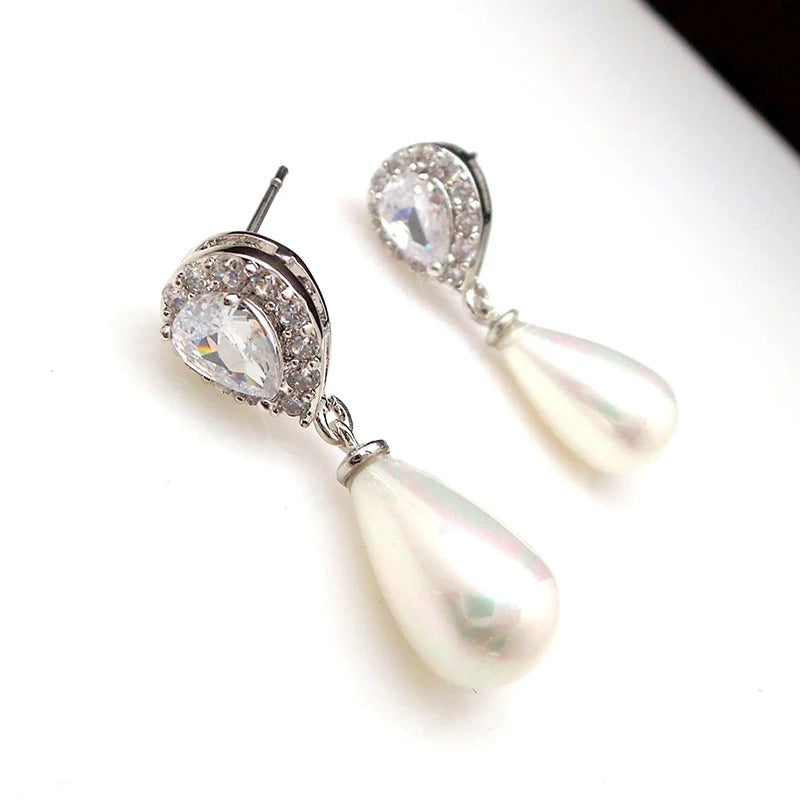 Water Drop Pearl Dangle Earrings for Women Wedding Jewelry