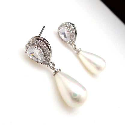 Water Drop Pearl Dangle Earrings for Women Wedding Jewelry