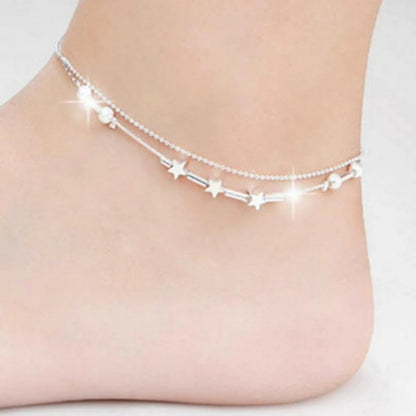 New Trendy 925 Sterling Silver Anklets For Women Cute Star Ankle Chain Bracelet Foot Jewelry Girl Beach Party Accessories