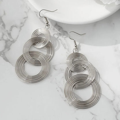 Three-Layer Circle Long Drop Earrings Women Punk Metal Jewelry