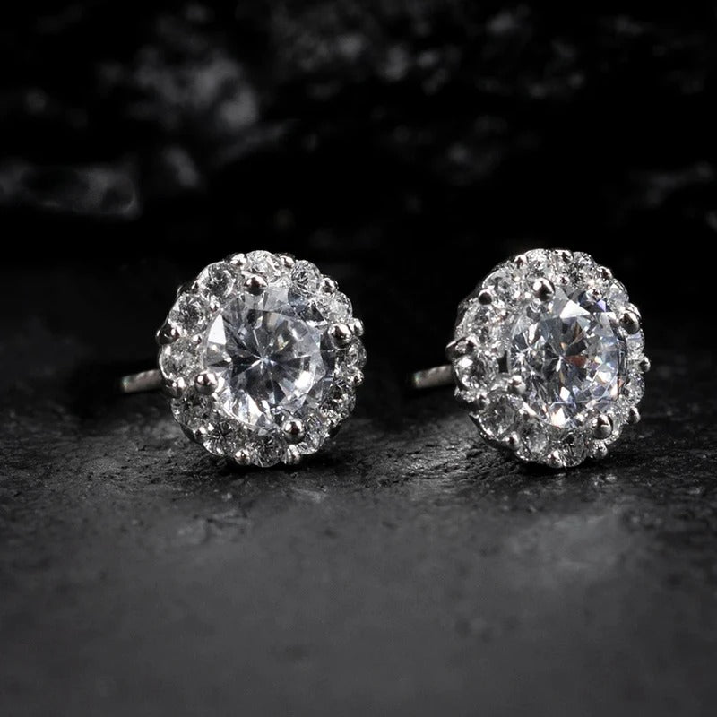 Cubic Zircon Stud Earrings for Women/Men Exquisite Couple Earrings Fancy Anniversary Gift Silver Color Trendy Jewelry