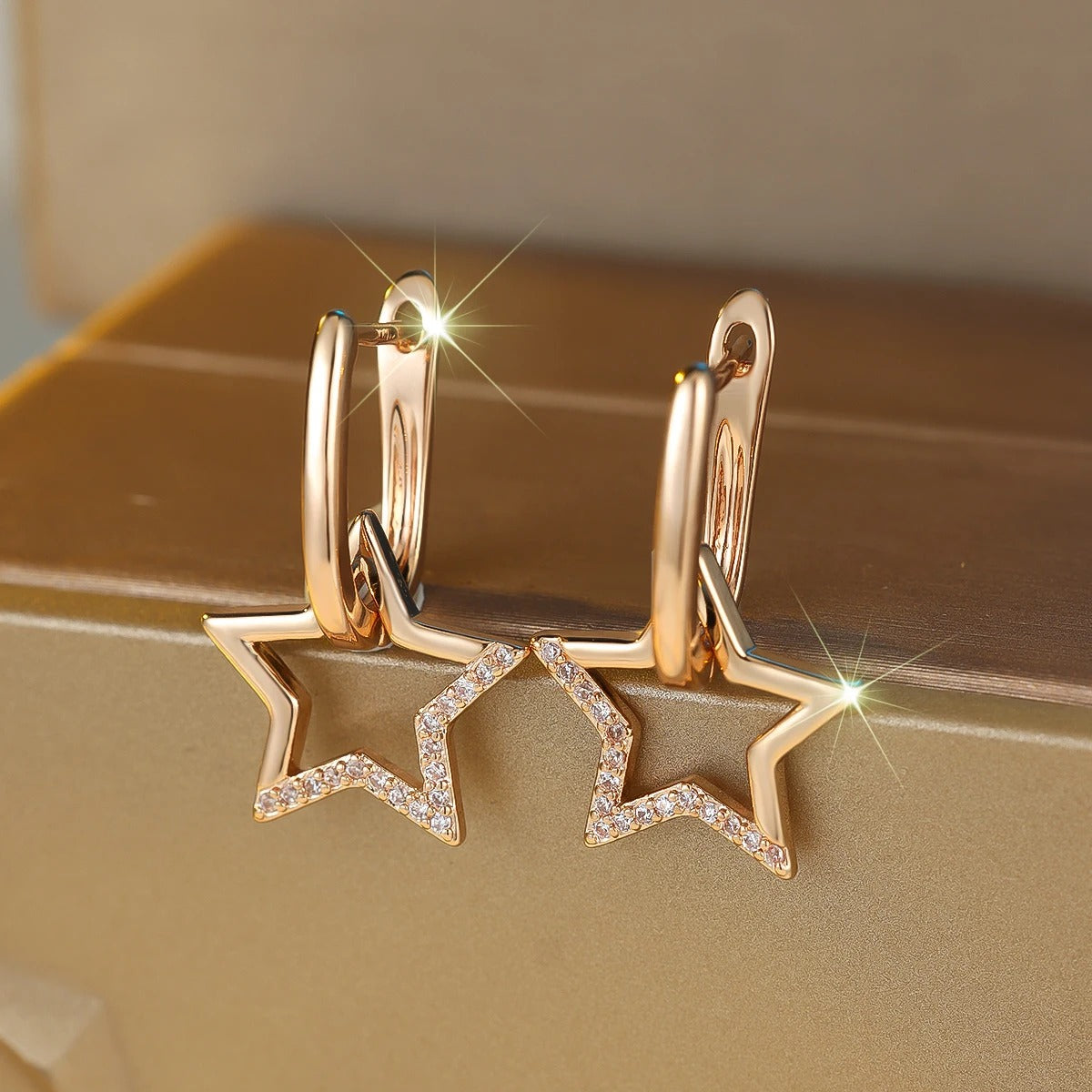 Luxury Small White Zircon Stone Star Hoop Earrings For Women Vintage Female Fashion Gold Color Wedding Jewelry