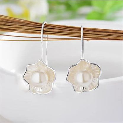 925 Sterling Silver Lotus Pearl Dangle Earrings Women Jewelry