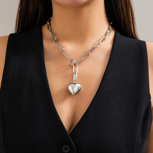 Elegant Jewelry Big Heart Pendant Necklace Geometry Chain Unique Women Valentine's Fashion Necklace