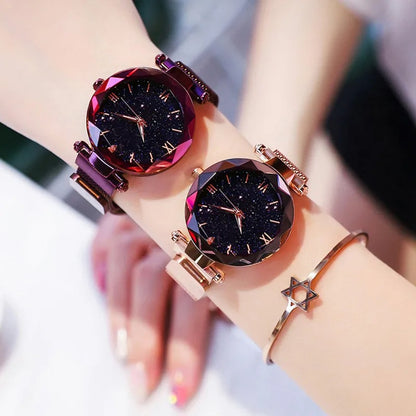 Starry Sky Magnetic Mesh Watch for Women Elegant Dress Wristwatch