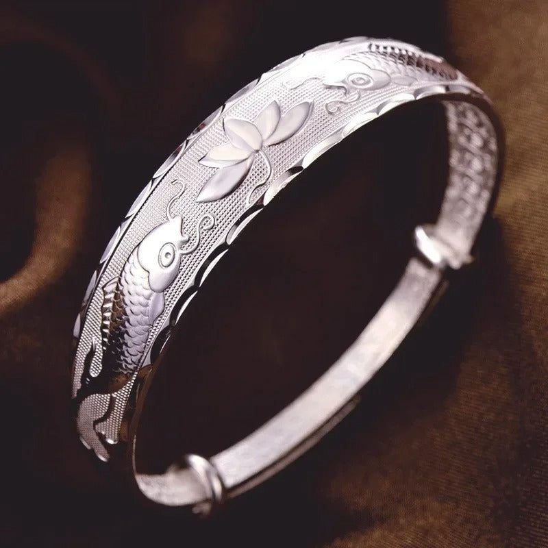 Luxury 925 Sterling Silver Pisces Lotus Bracelet for Women