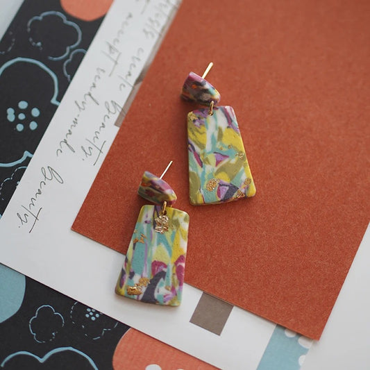 Marble Effect Polymer Clay Geometric Dangle Earrings for Women