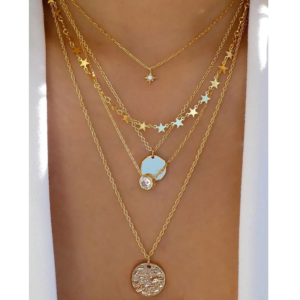 Vintage Gold Color Multiple Styles Necklace For Women Trendy Multi-Layer Disc Pendant Necklaces New Set Jewelry Gifts