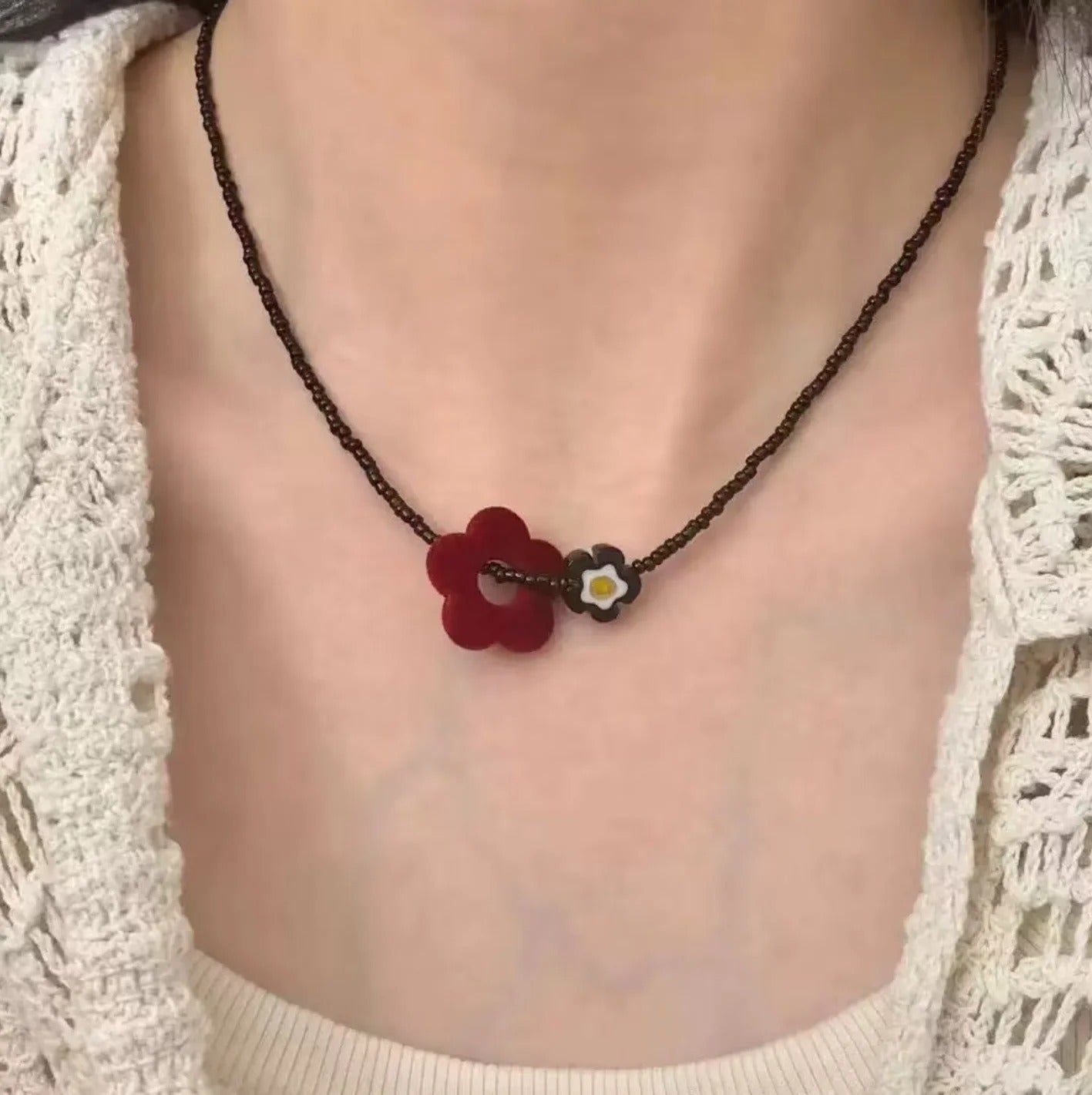 INS Flower Beaded Choker Necklace Trendy Party Jewelry for Women